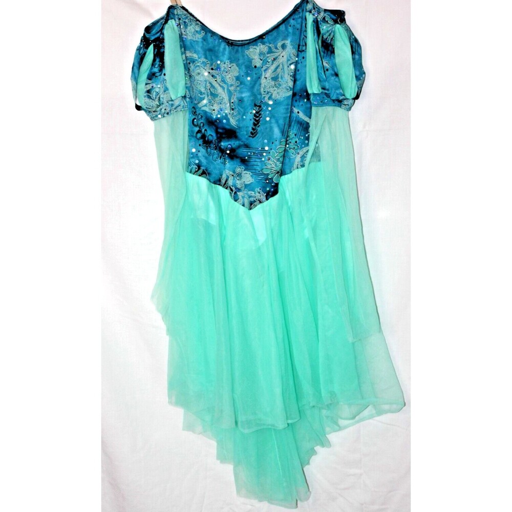 ALGY Blue / Teal Sheer Sequin Dance Princess Fairy Costume Dress Adult Sz Large